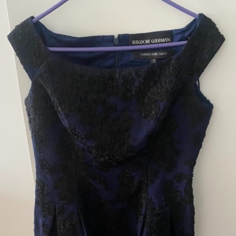 Blue and black Carmen Marc Valvo/Bergdorf Goodman Dress Women's Size 10
